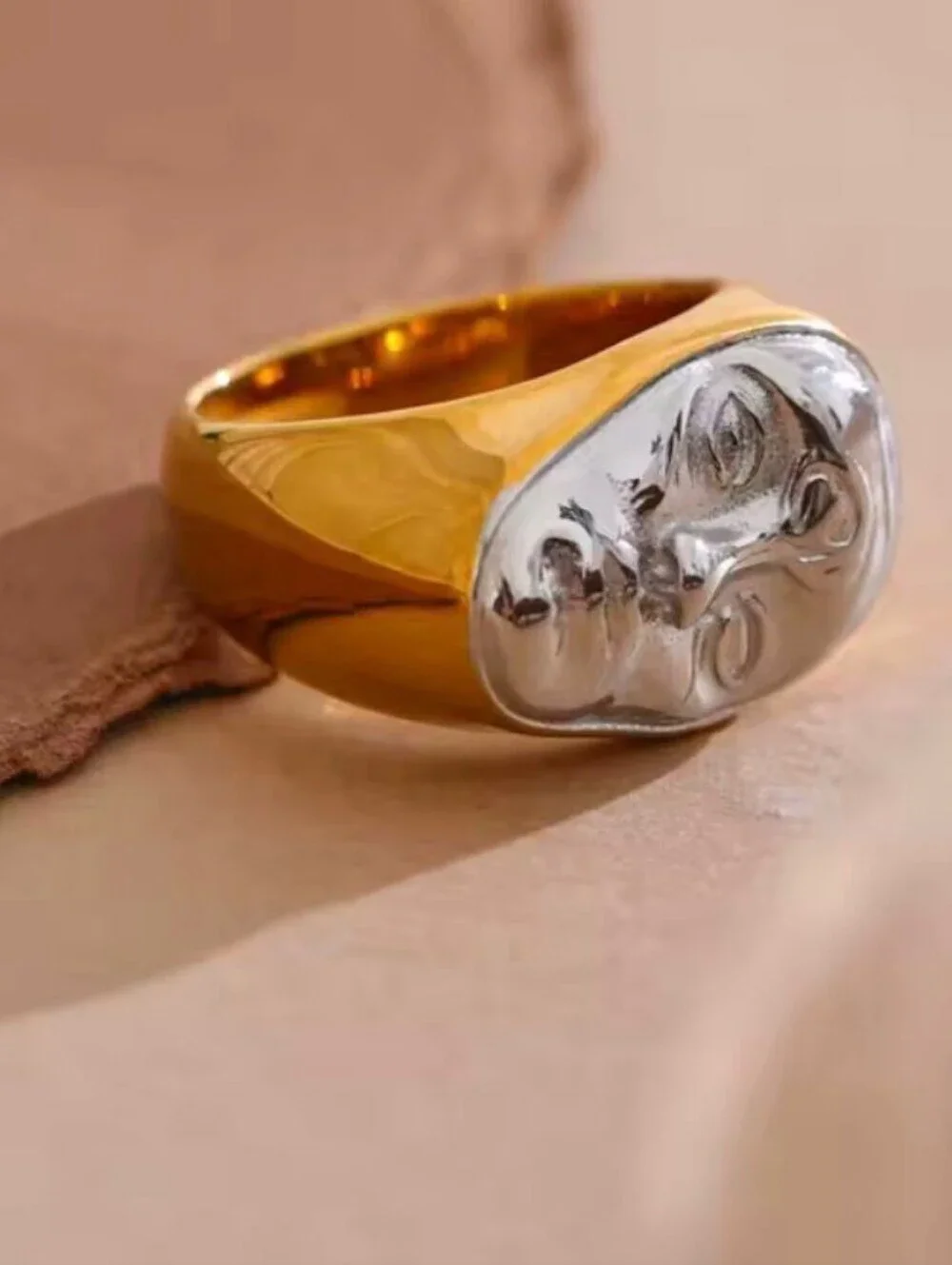 Two-Tone Gold and Silver Face Signet Ring